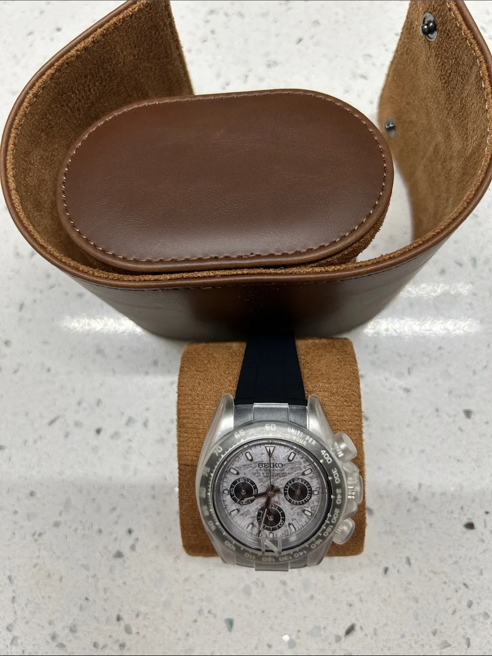 Seiko Black Strap Chronograph Watch with Meteorite Dial 40mm